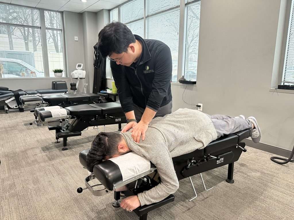 A person getting massage therapy/ physical therapy.