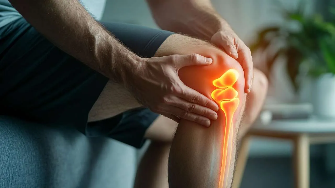 AI generated image of a person suffering from arthritis pain in their knee.