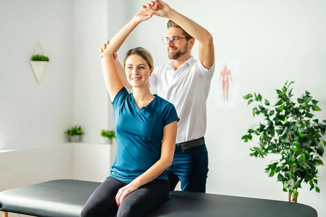 A patient getting treatment on their shoulder/neck.