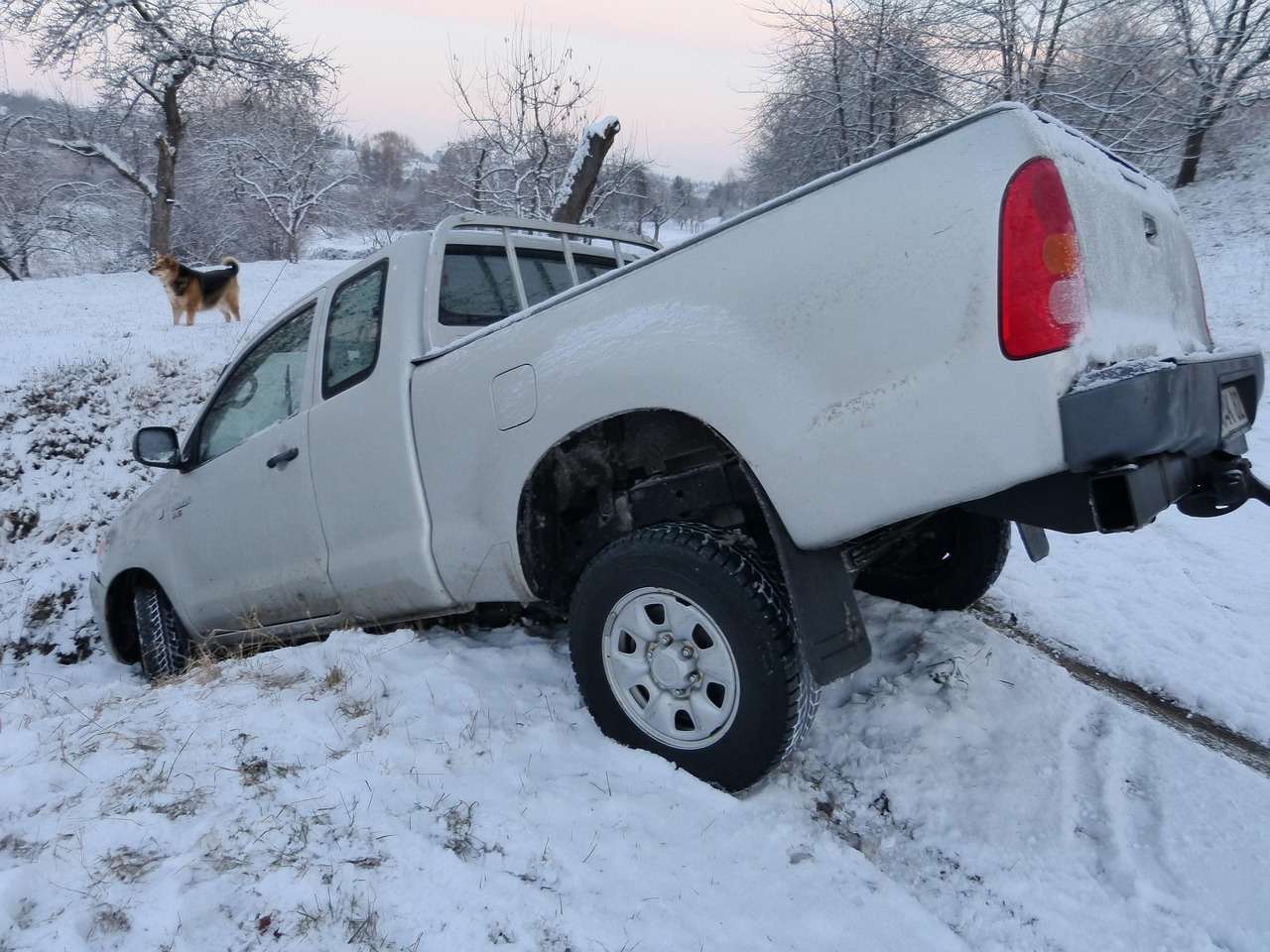 See a car accident chiropractor in Rockville after a pick-up truck wrecked in the snow.