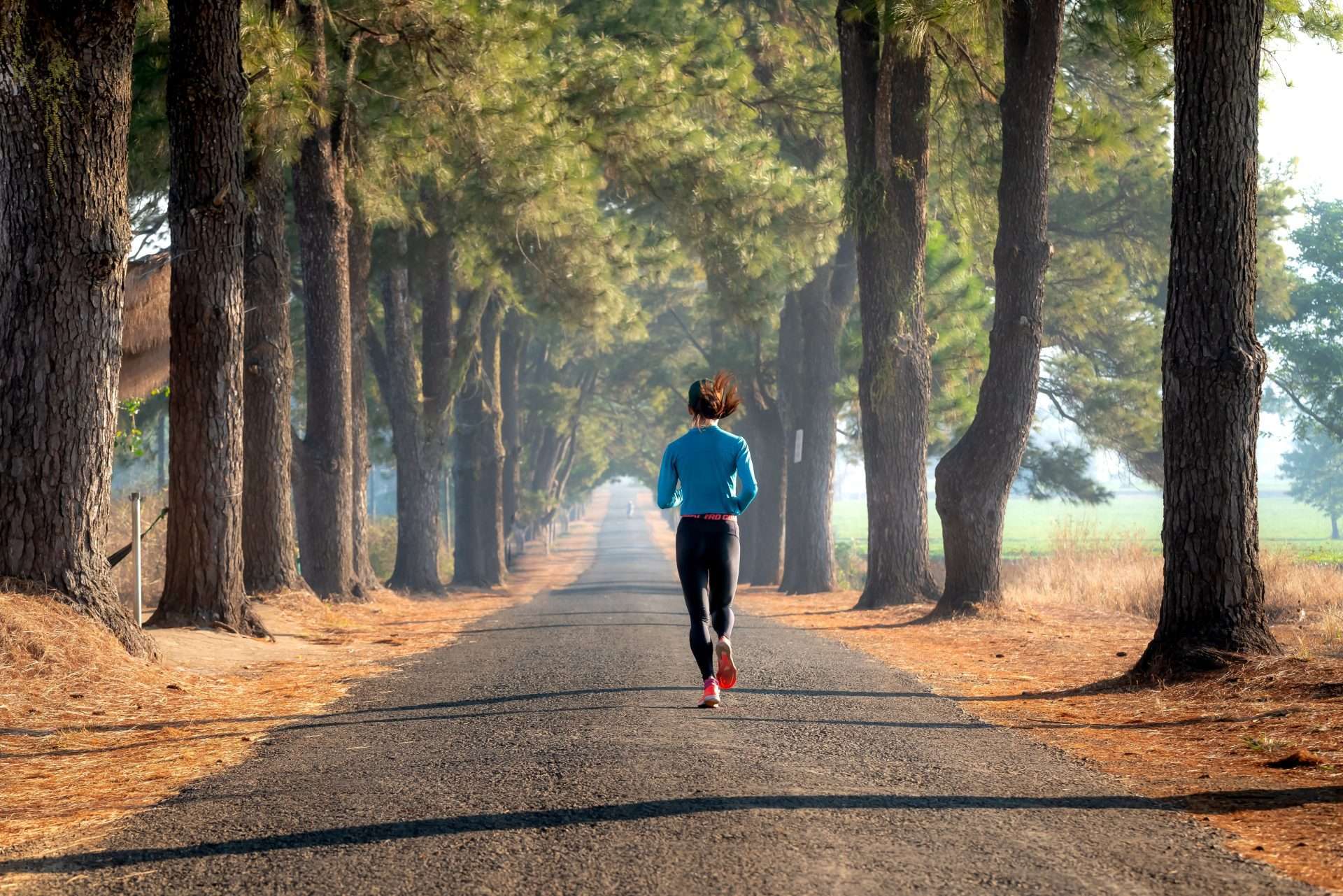 Runner jogging along a park path as part of a gradual return to running